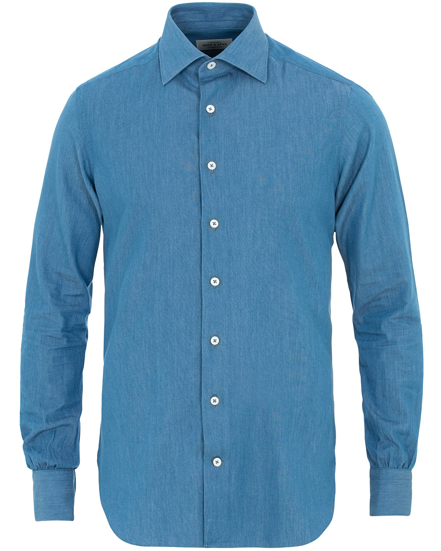Homme | Chemises | Berg&Berg | Francis Handmade Spread Collar Cotton Shirt Denim