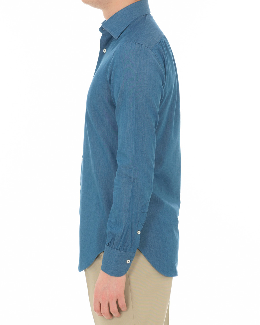 Homme | Chemises | Berg&Berg | Francis Handmade Spread Collar Cotton Shirt Denim