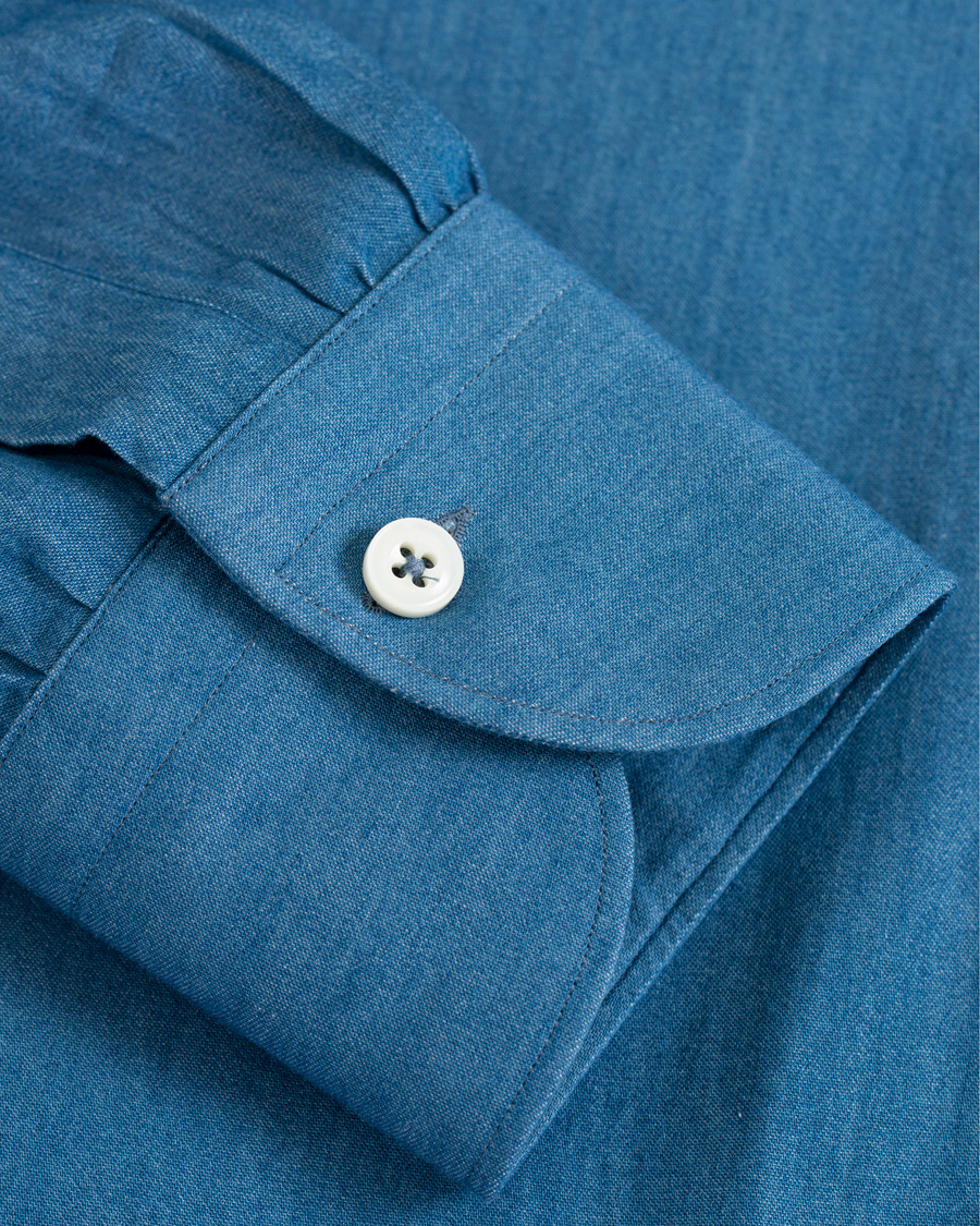 Homme | Chemises | Berg&Berg | Francis Handmade Spread Collar Cotton Shirt Denim