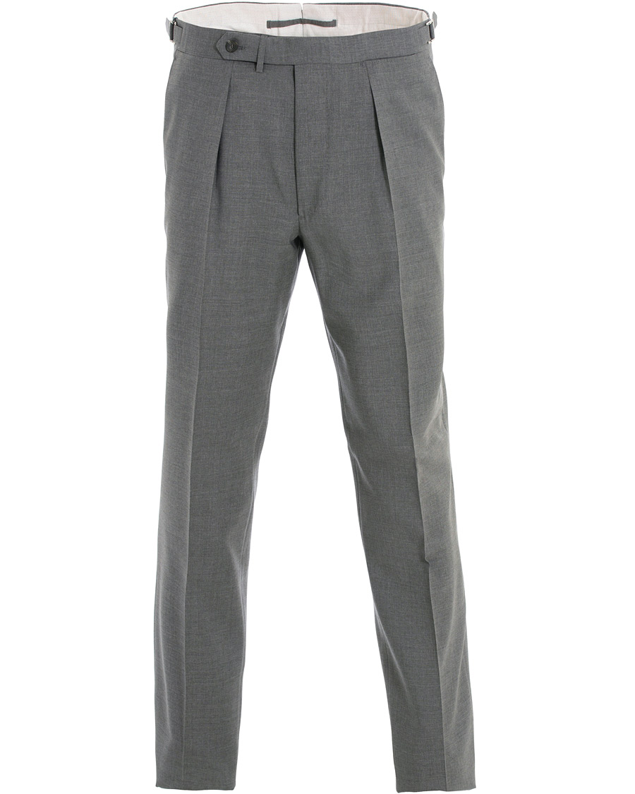 Homme | Pantalons | Berg&Berg | Arnold Pleated Side Adjuster Wool Trousers Grey