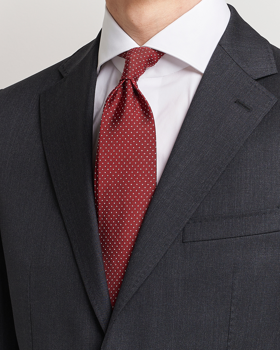 Homme | Cravates | Amanda Christensen | Micro Dot Classic Tie 8 cm Wine/White