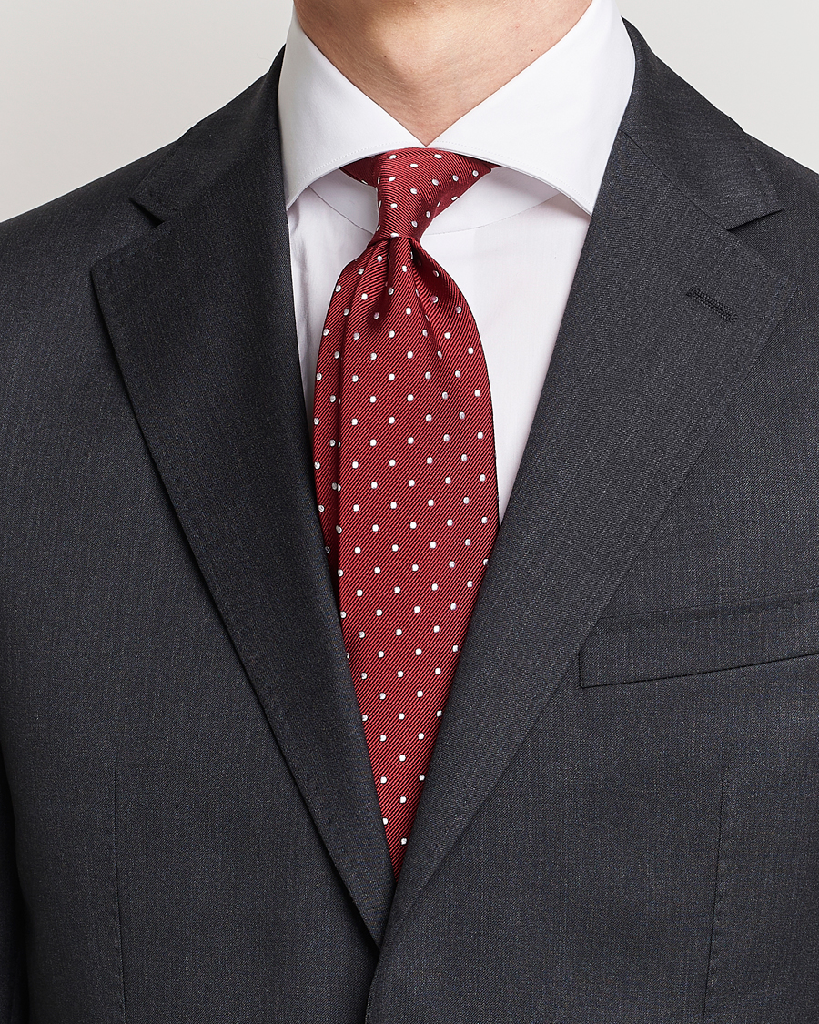 Homme | Cravates | Amanda Christensen | Dot Classic Tie 8 cm Wine/White