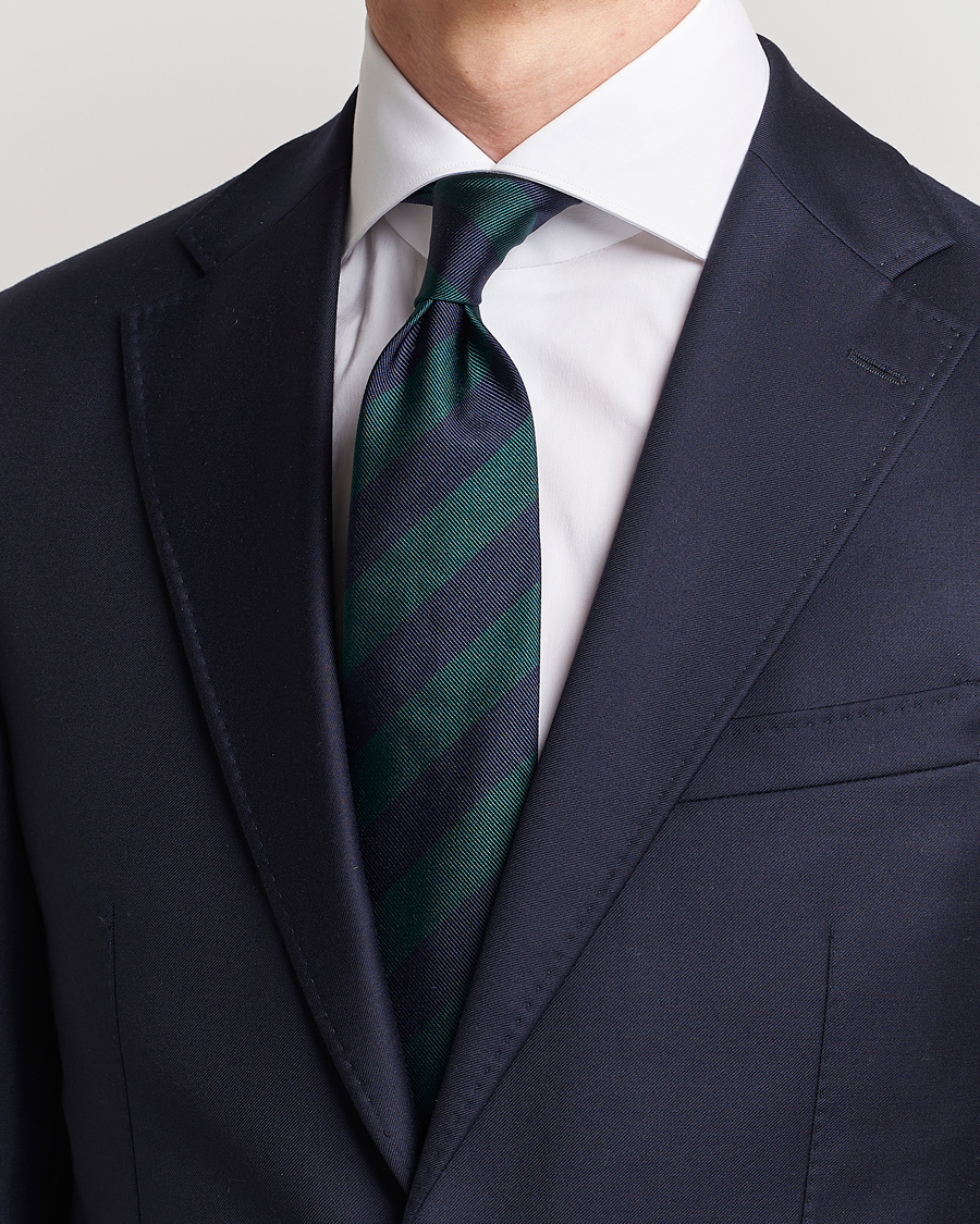 Homme | Cravates | Amanda Christensen | Regemental Stripe Classic Tie 8 cm Green/Navy