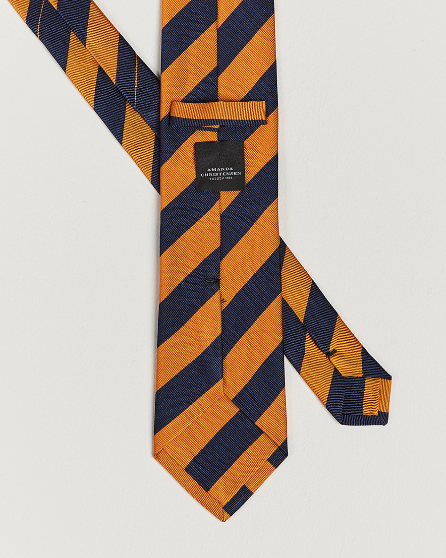Homme | Amanda Christensen Regemental Stripe Classic Tie 8 cm Orange/Navy | Amanda Christensen | Regemental Stripe Classic Tie 8 cm Orange/Navy