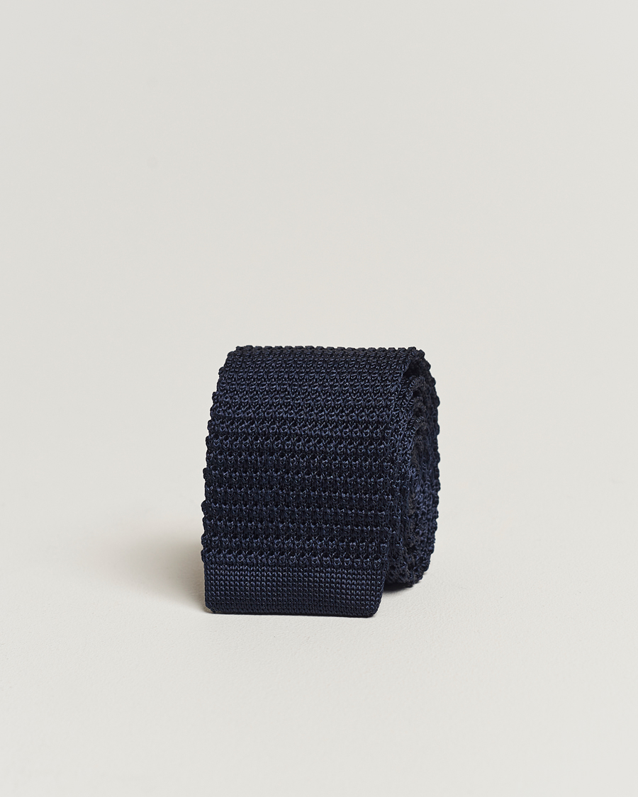 Homme | Cravates | Amanda Christensen | Knitted Silk Tie 6 cm Navy