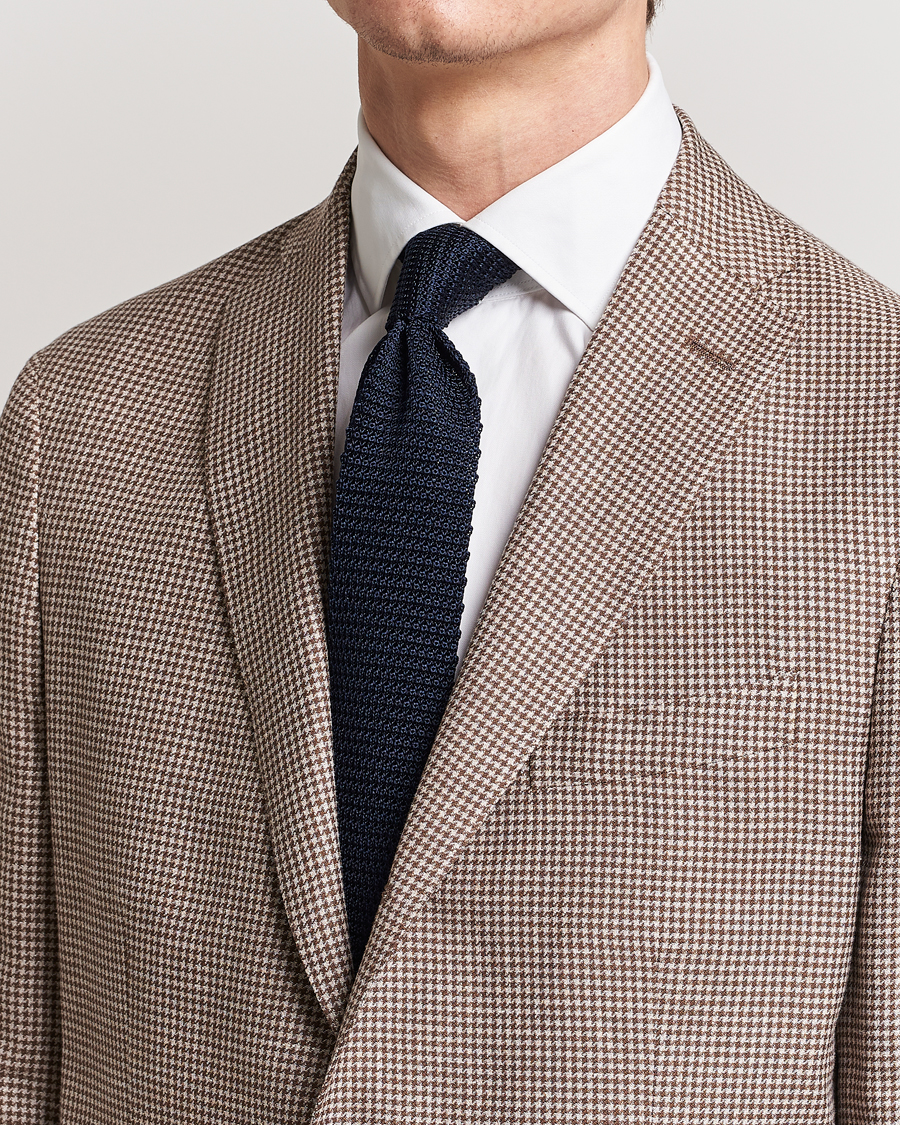 Homme | Cravates | Amanda Christensen | Knitted Silk Tie 6 cm Navy