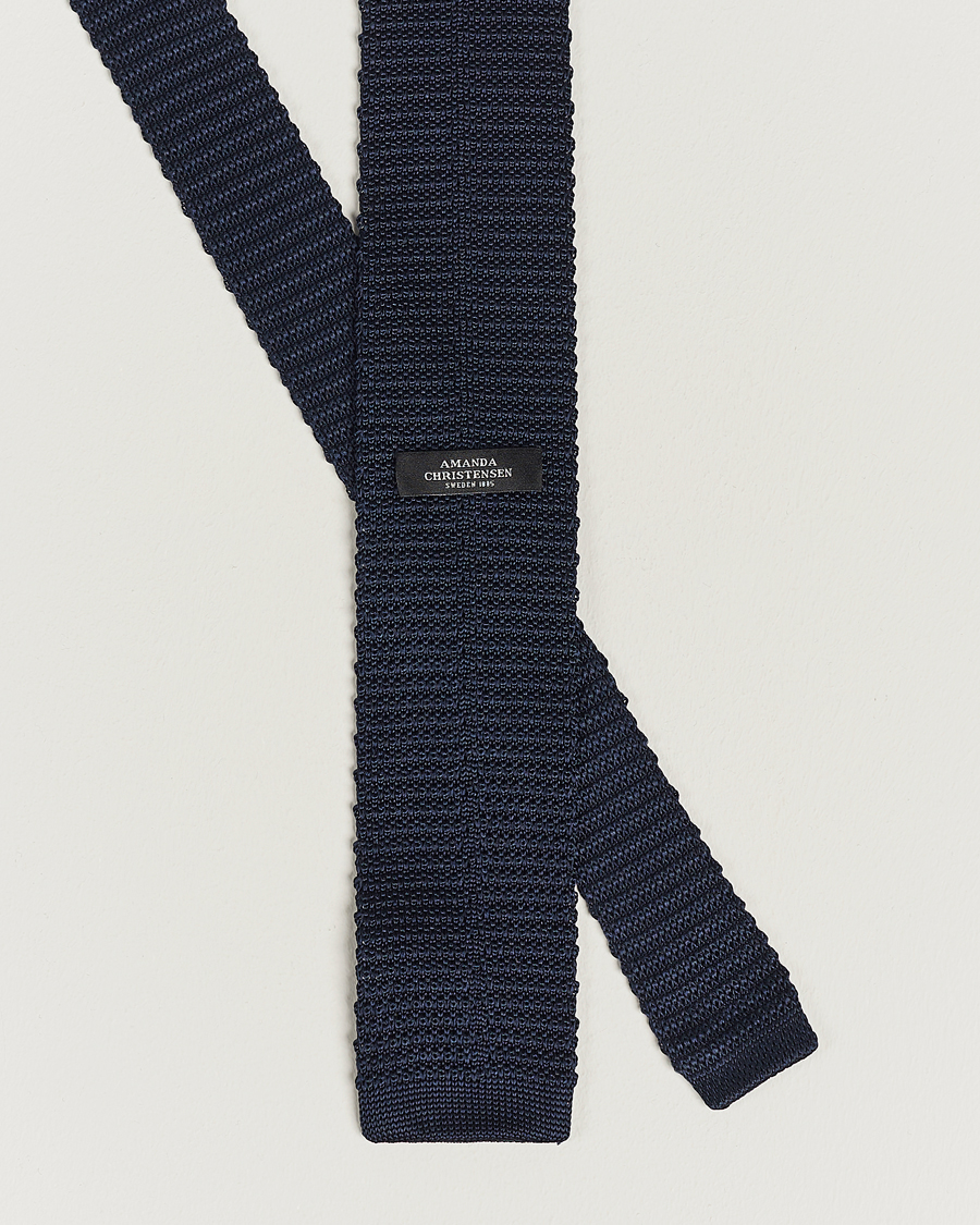 Homme | Cravates | Amanda Christensen | Knitted Silk Tie 6 cm Navy