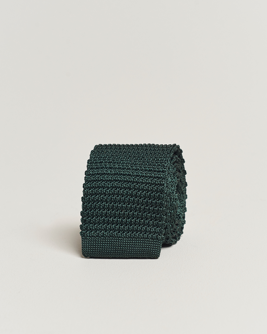 Homme | Cravates | Amanda Christensen | Knitted Silk Tie 6 cm Green
