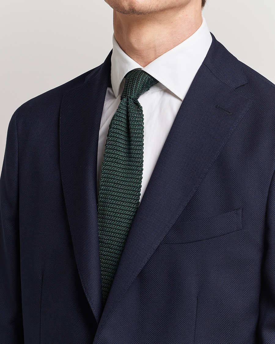 Homme | Costume Sombre | Amanda Christensen | Knitted Silk Tie 6 cm Green