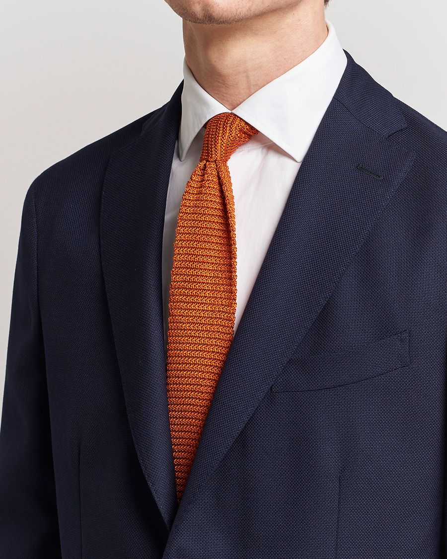 Homme | Cravates | Amanda Christensen | Knitted Silk Tie 6 cm Orange