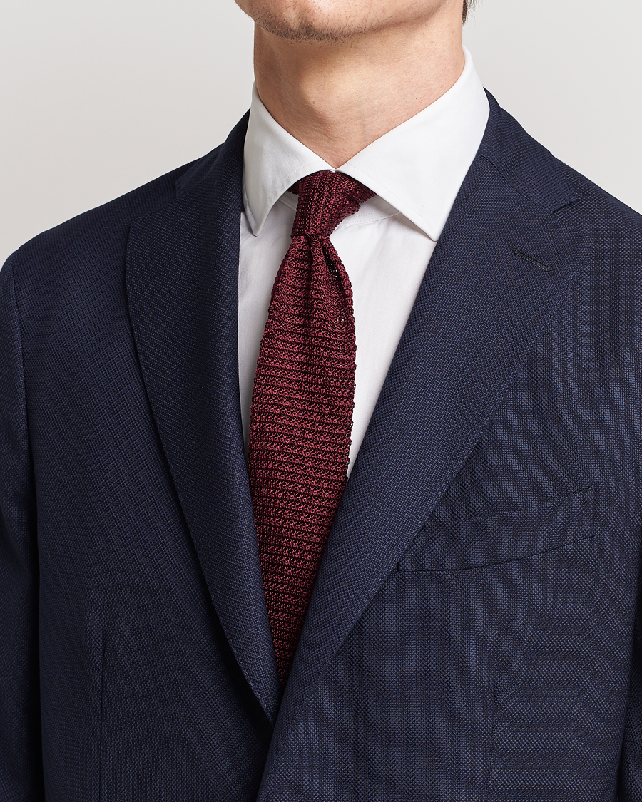 Homme | Cravates | Amanda Christensen | Knitted Silk Tie 6 cm Wine Red