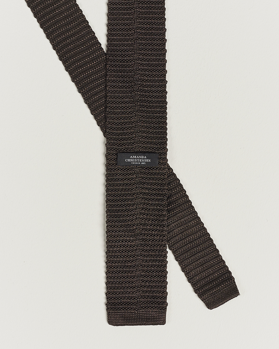 Homme | Cravates | Amanda Christensen | Knitted Silk Tie 6 cm Brown