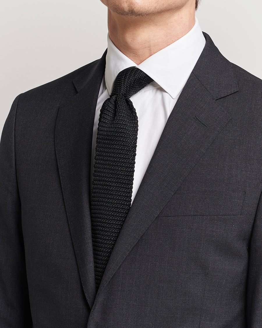 Homme | Cravates | Amanda Christensen | Knitted Silk Tie 6 cm Black