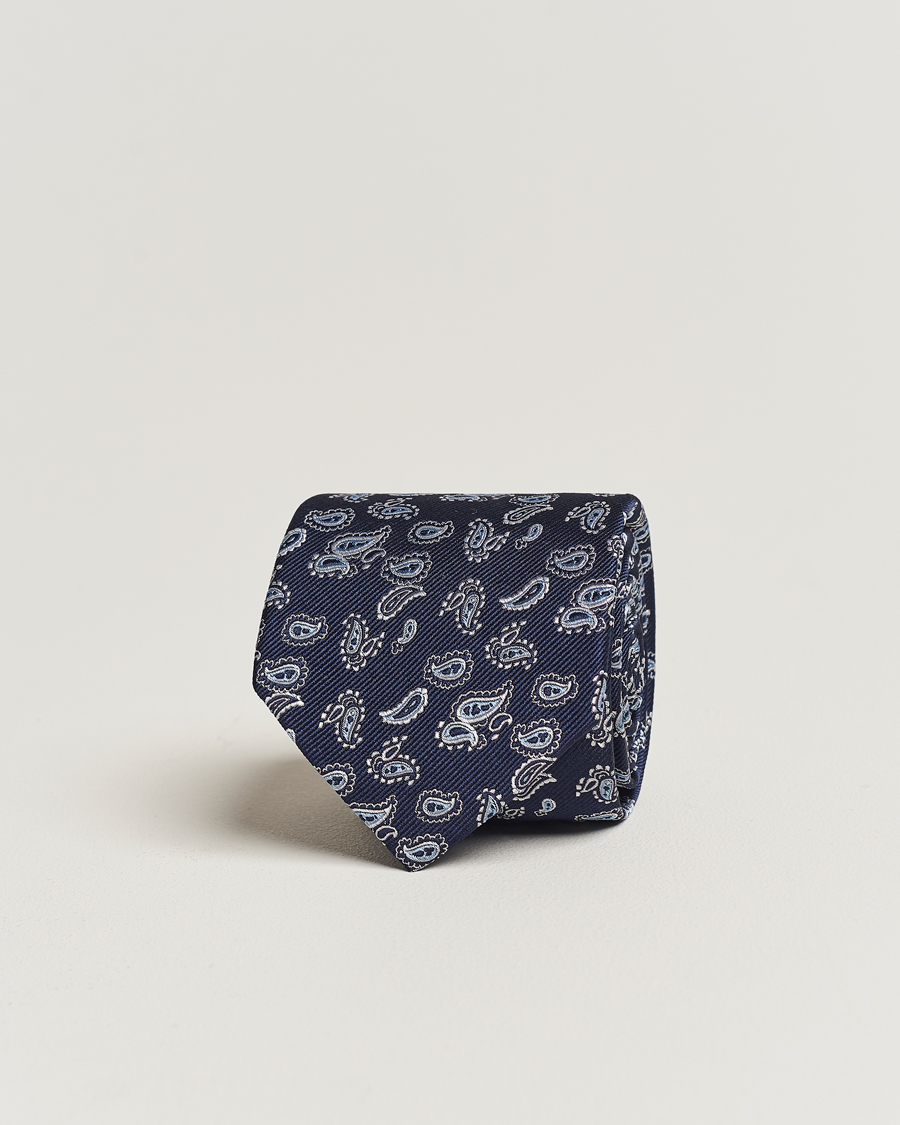 Homme | Cravates | Amanda Christensen | Paisley Woven Silk Tie 8 cm Navy