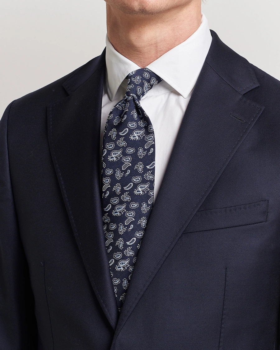 Homme | Cravates | Amanda Christensen | Paisley Woven Silk Tie 8 cm Navy