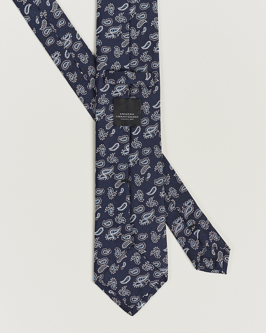 Homme | Cravates | Amanda Christensen | Paisley Woven Silk Tie 8 cm Navy