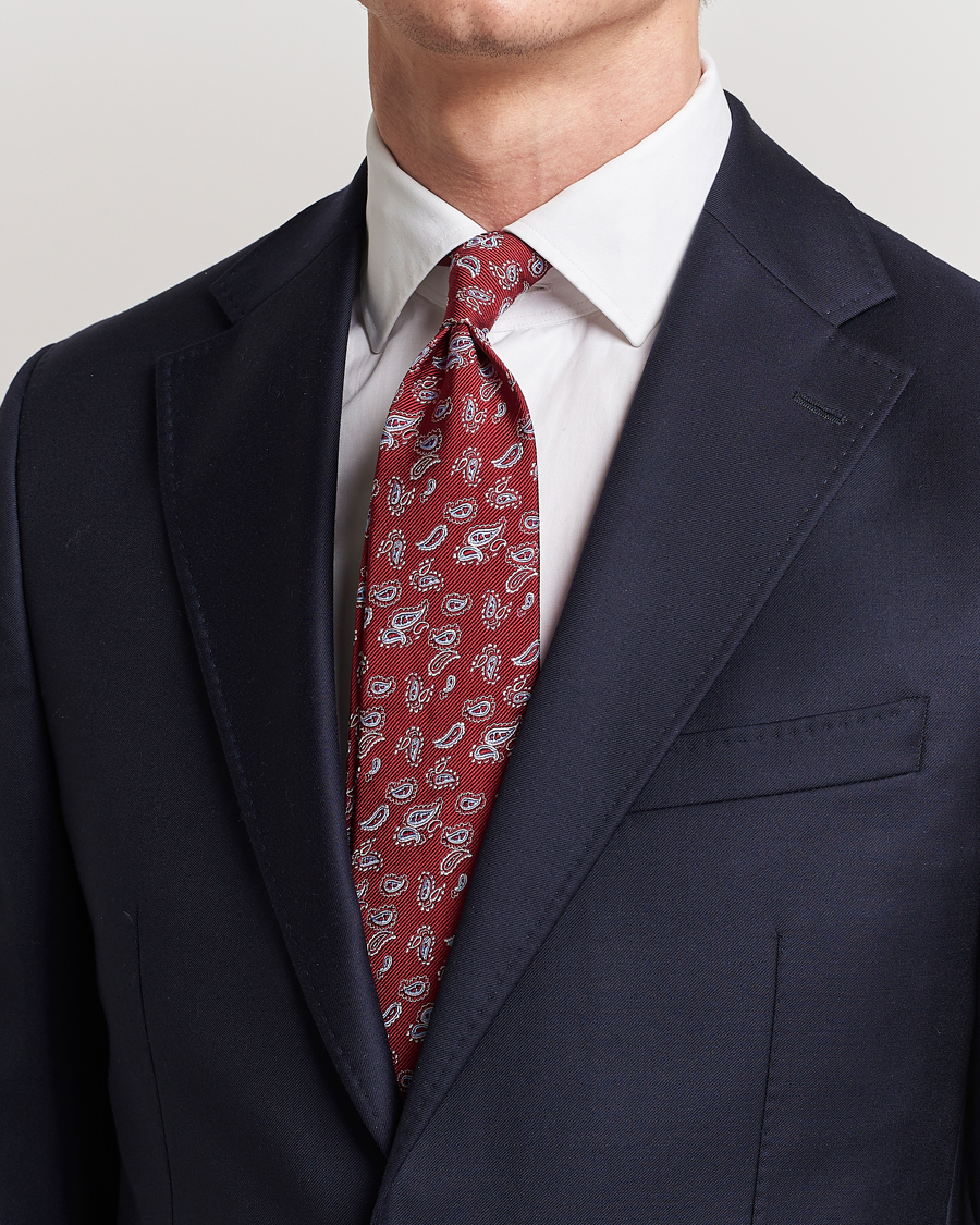 Homme |  | Amanda Christensen | Paisley Woven Silk Tie 8 cm Wine Red