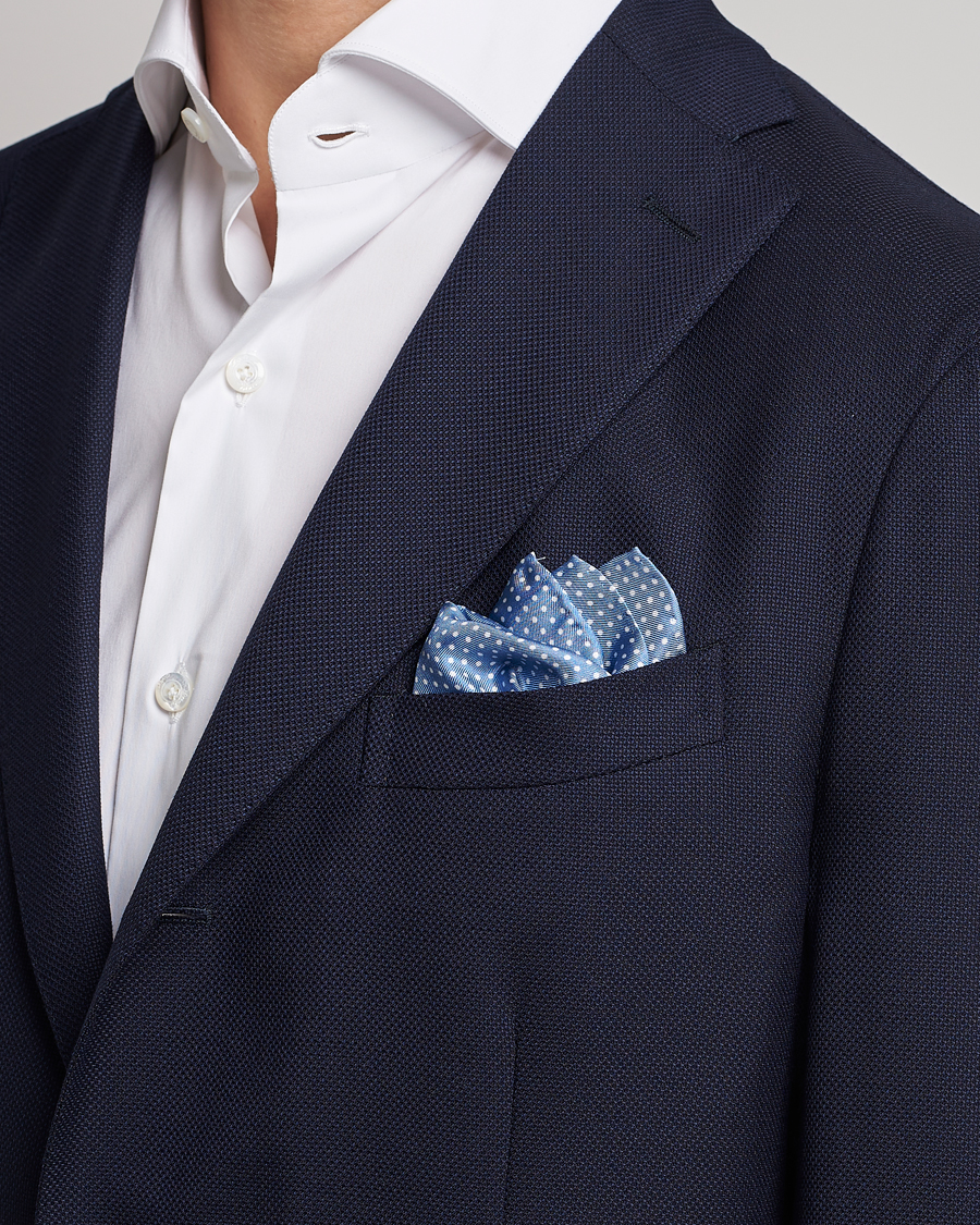 Homme | Pochettes De Costume | Amanda Christensen | Handkerchief Dot Silk Sky Blue