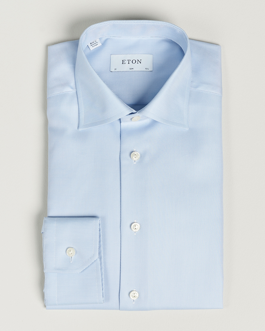 Homme | Chemises | Eton | Slim Fit Textured Twill Shirt Blue