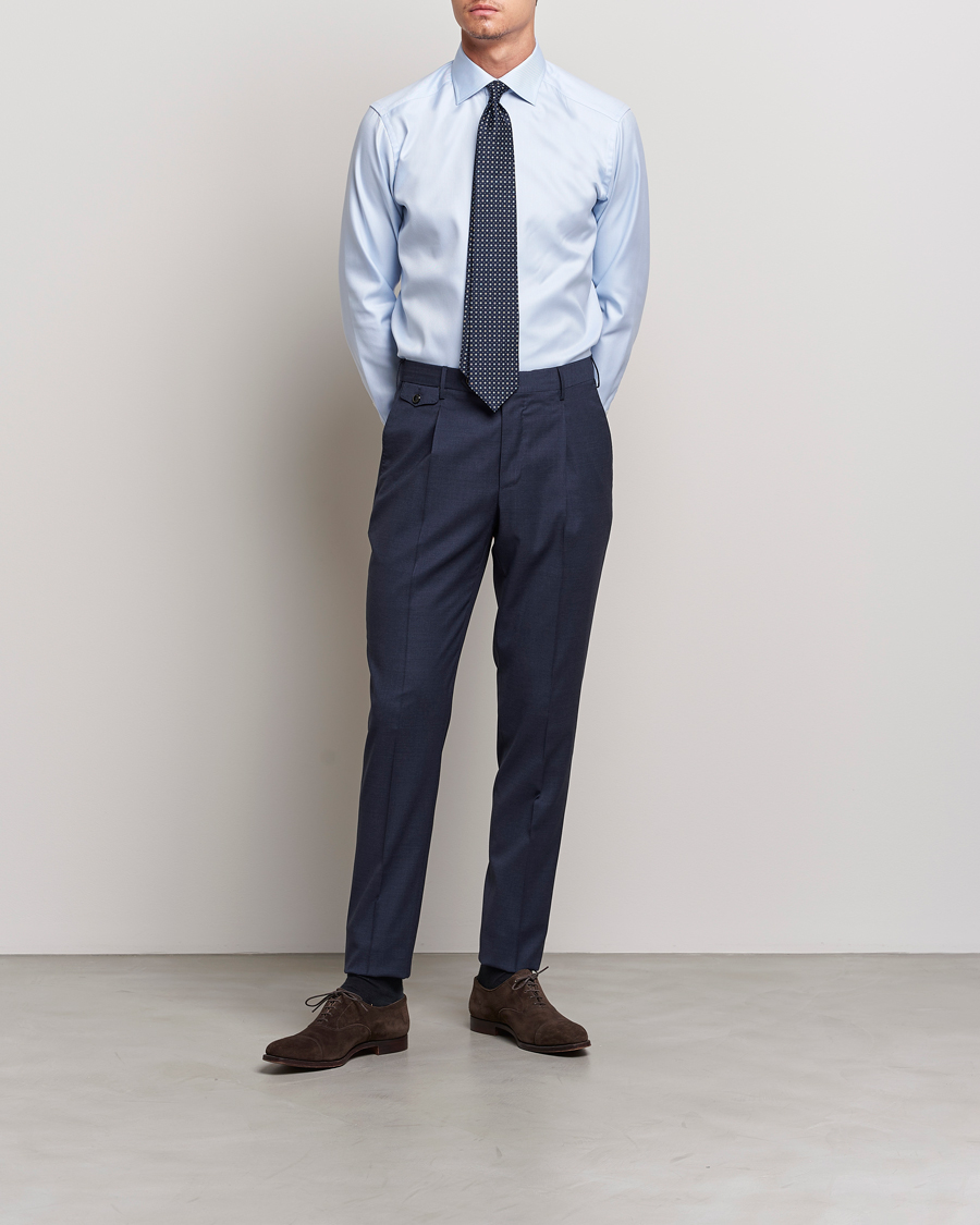 Homme | Business & Beyond | Eton | Slim Fit Textured Twill Shirt Blue