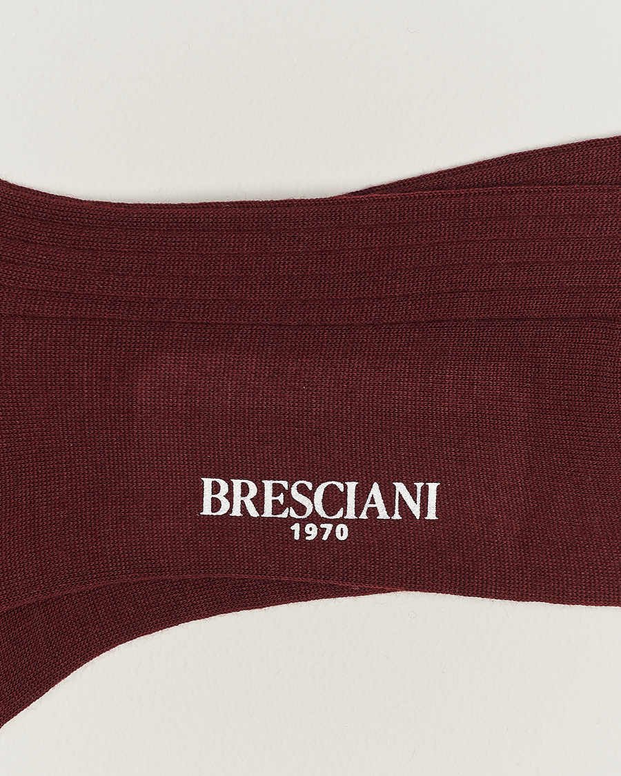 Homme | Italian Department | Bresciani | Wool/Nylon Ribbed Short Socks Burgundy