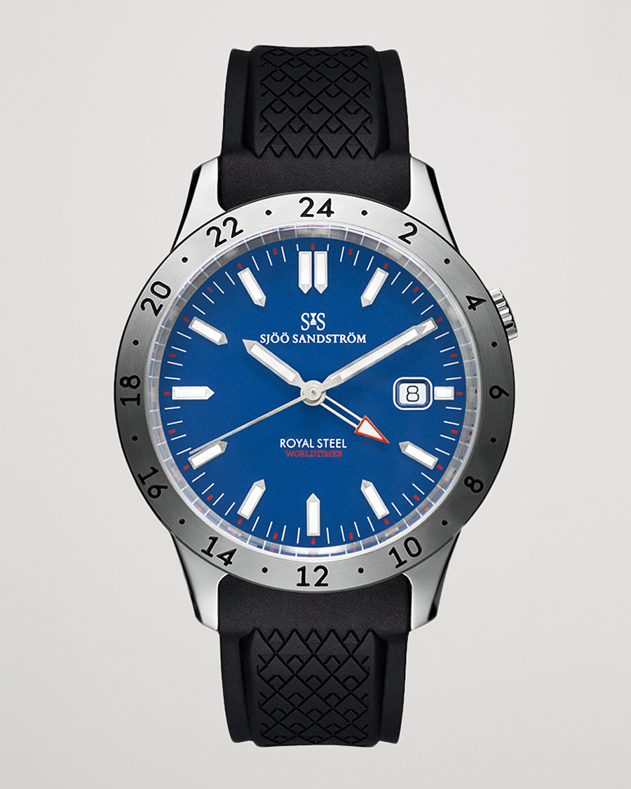 Homme | Sjöö Sandström Royal Steel Worldtimer 41mm Blue with Rubber | Sjöö Sandström | Royal Steel Worldtimer 41mm Blue with Rubber