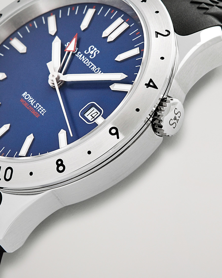 Homme | Sjöö Sandström Royal Steel Worldtimer 41mm Blue with Rubber | Sjöö Sandström | Royal Steel Worldtimer 41mm Blue with Rubber
