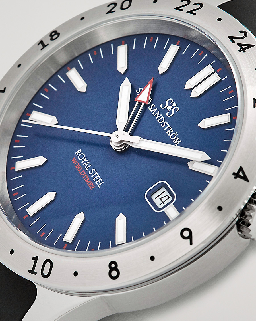 Homme | Sjöö Sandström Royal Steel Worldtimer 41mm Blue with Rubber | Sjöö Sandström | Royal Steel Worldtimer 41mm Blue with Rubber