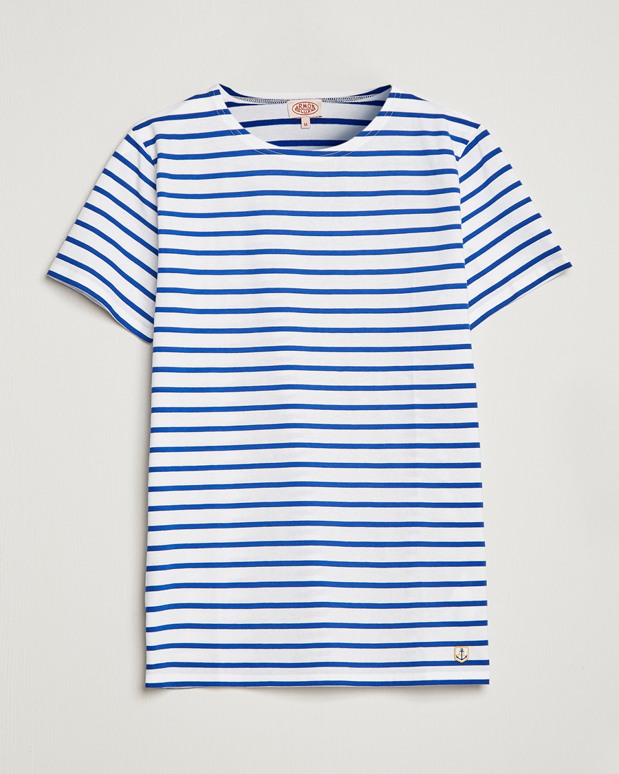 Homme | T-shirts | Armor-lux | Hoëdic Boatneck Héritage Stripe T-shirt White/Blue