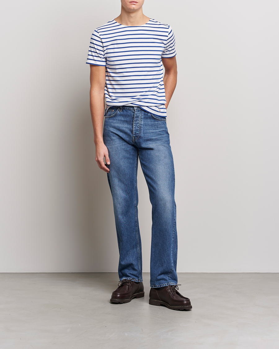 Homme | T-shirts | Armor-lux | Hoëdic Boatneck Héritage Stripe T-shirt White/Blue