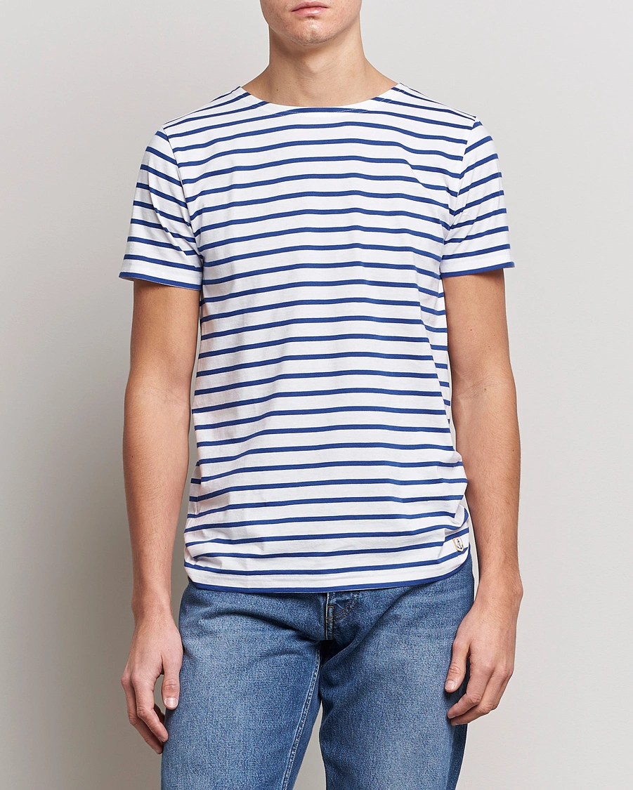 Homme | T-shirts À Manches Courtes | Armor-lux | Hoëdic Boatneck Héritage Stripe T-shirt White/Blue