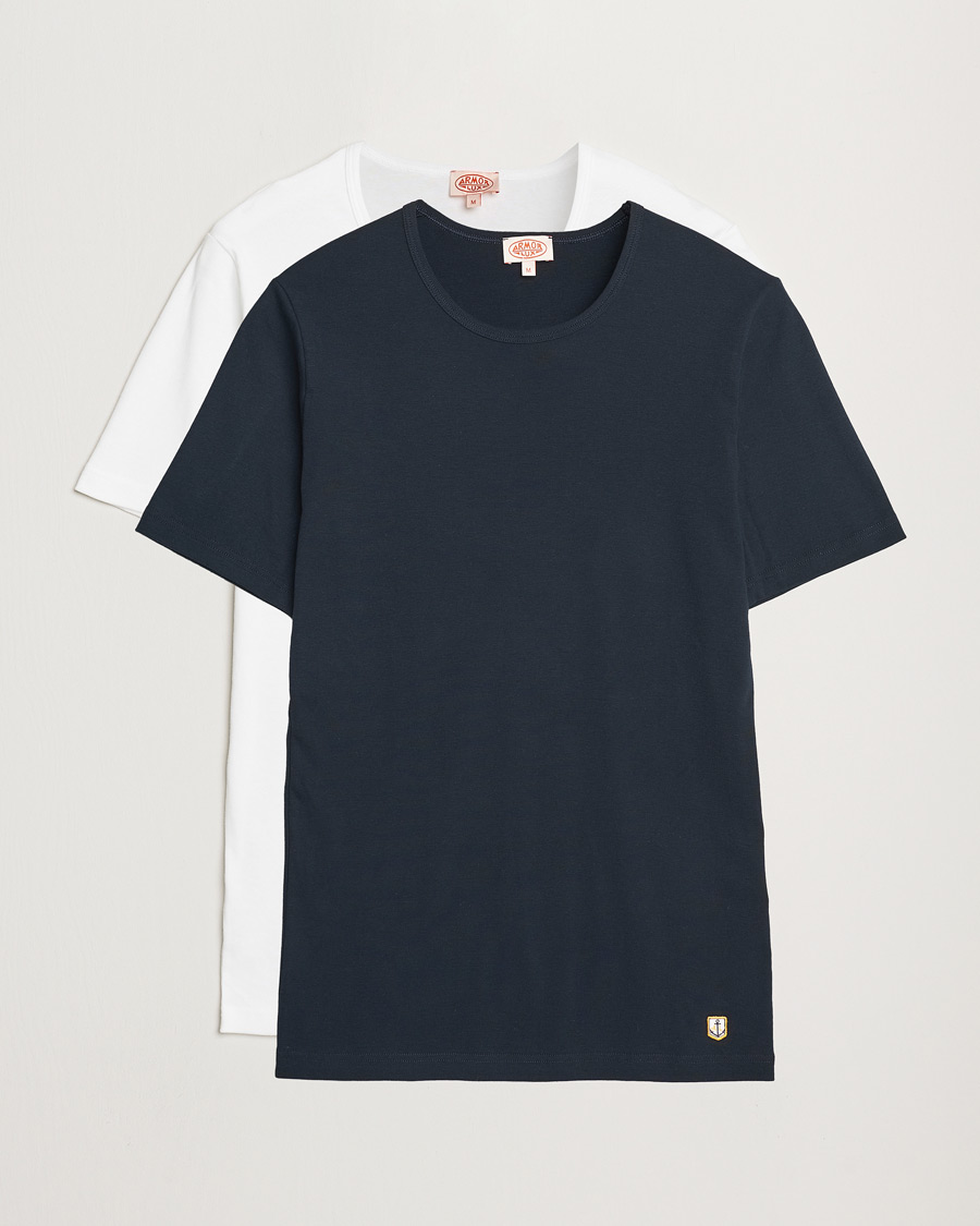 Homme | T-shirts | Armor-lux | 2-Pack Crew Neck T-Shirt White/Rich Navy