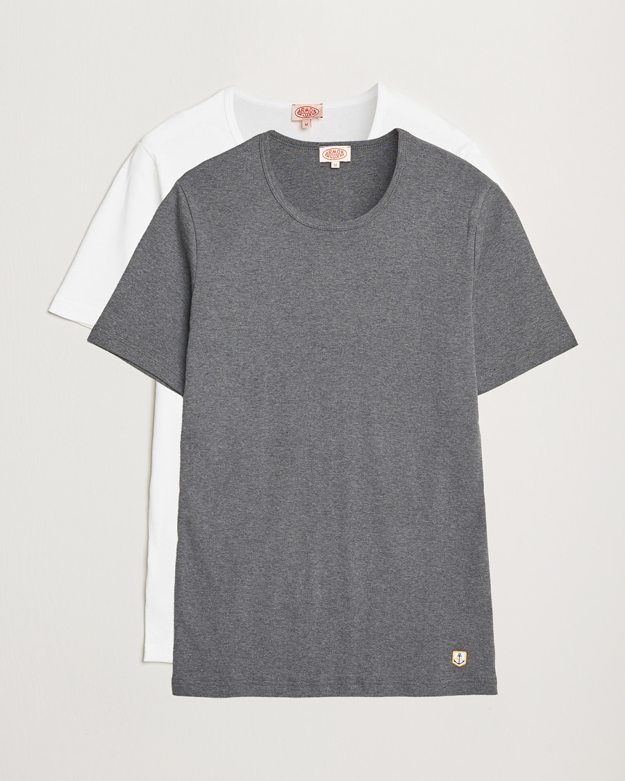 Homme | T-shirts | Armor-lux | 2-Pack Crew Neck T-Shirt White/Grey Melange