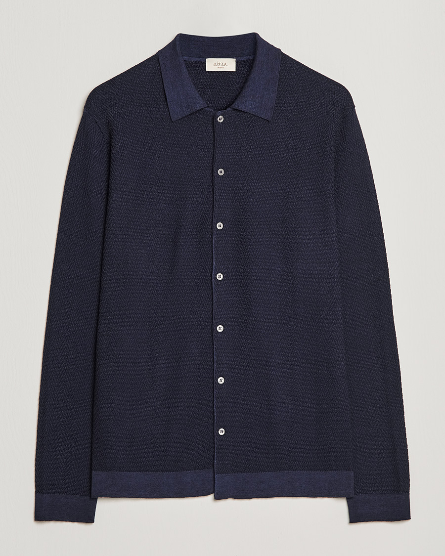 Homme | Pulls Et Tricots | Altea | Herringbone Wool Shirt Navy