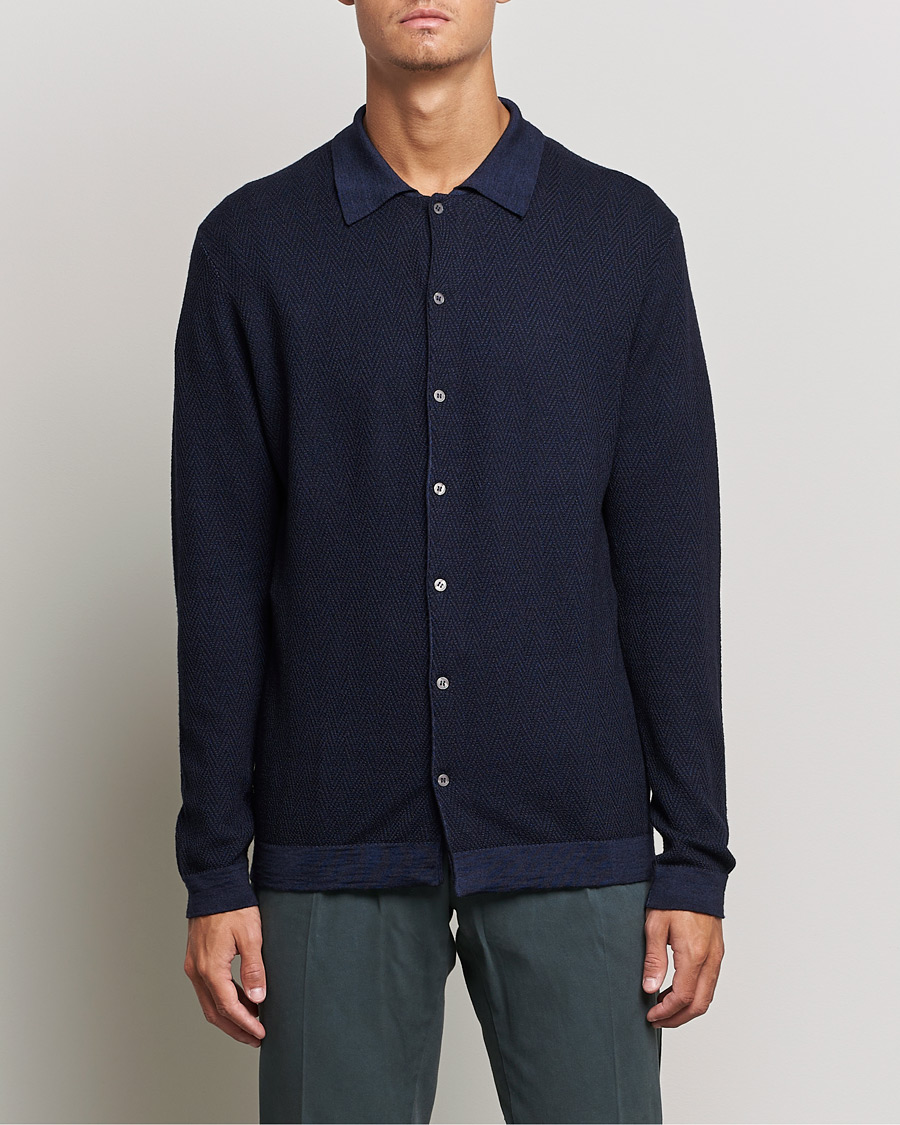 Homme | Pulls Et Tricots | Altea | Herringbone Wool Shirt Navy