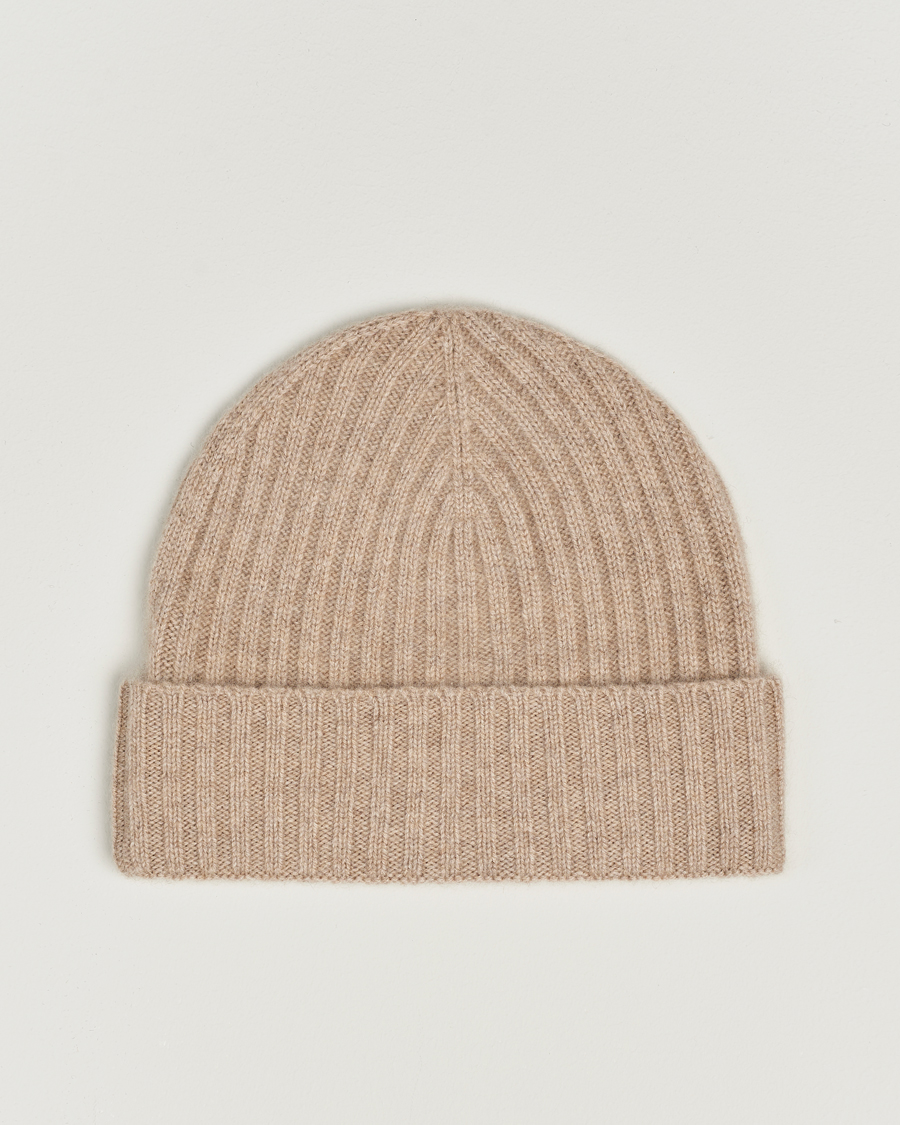 Homme | Amanda Christensen Rib Knitted Cashmere Cap Beige Melange | Amanda Christensen | Rib Knitted Cashmere Cap Beige Melange