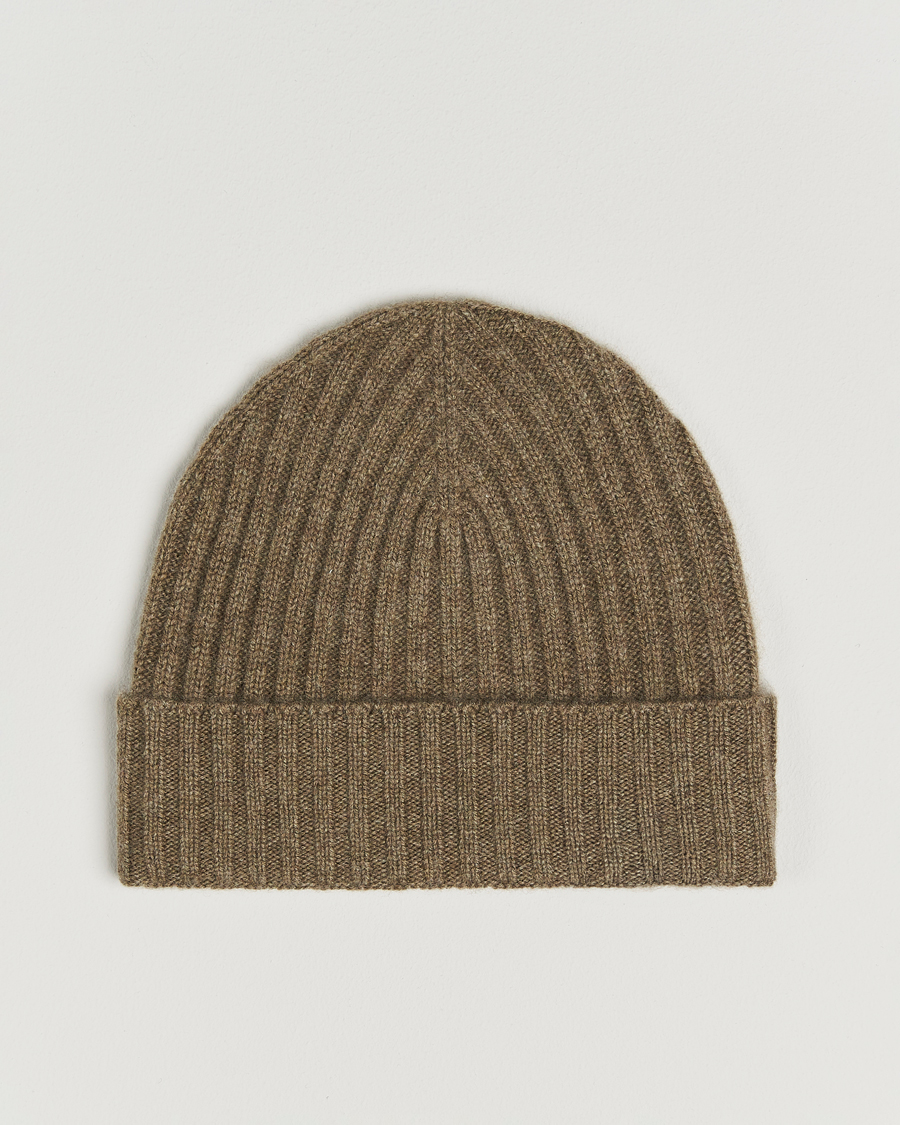Homme | Bonnets | Amanda Christensen | Rib Knitted Cashmere Cap Olive Melange