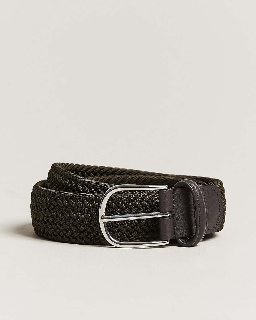 Homme | Ceintures | Anderson's | Stretch Woven 3,5 cm Belt Green