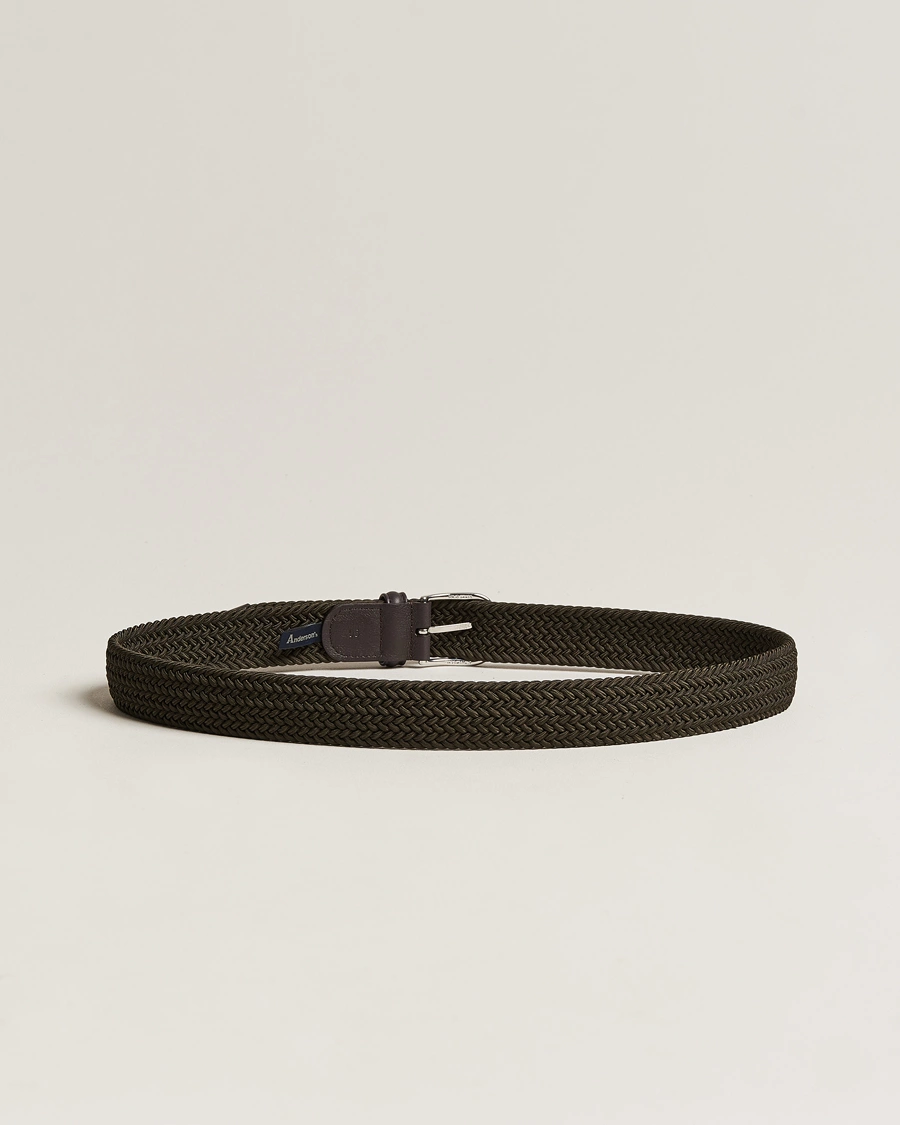 Homme |  | Anderson's | Stretch Woven 3,5 cm Belt Green