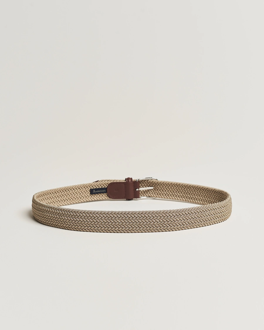 Homme | Italian Department | Anderson's | Stretch Woven 3,5 cm Belt Beige