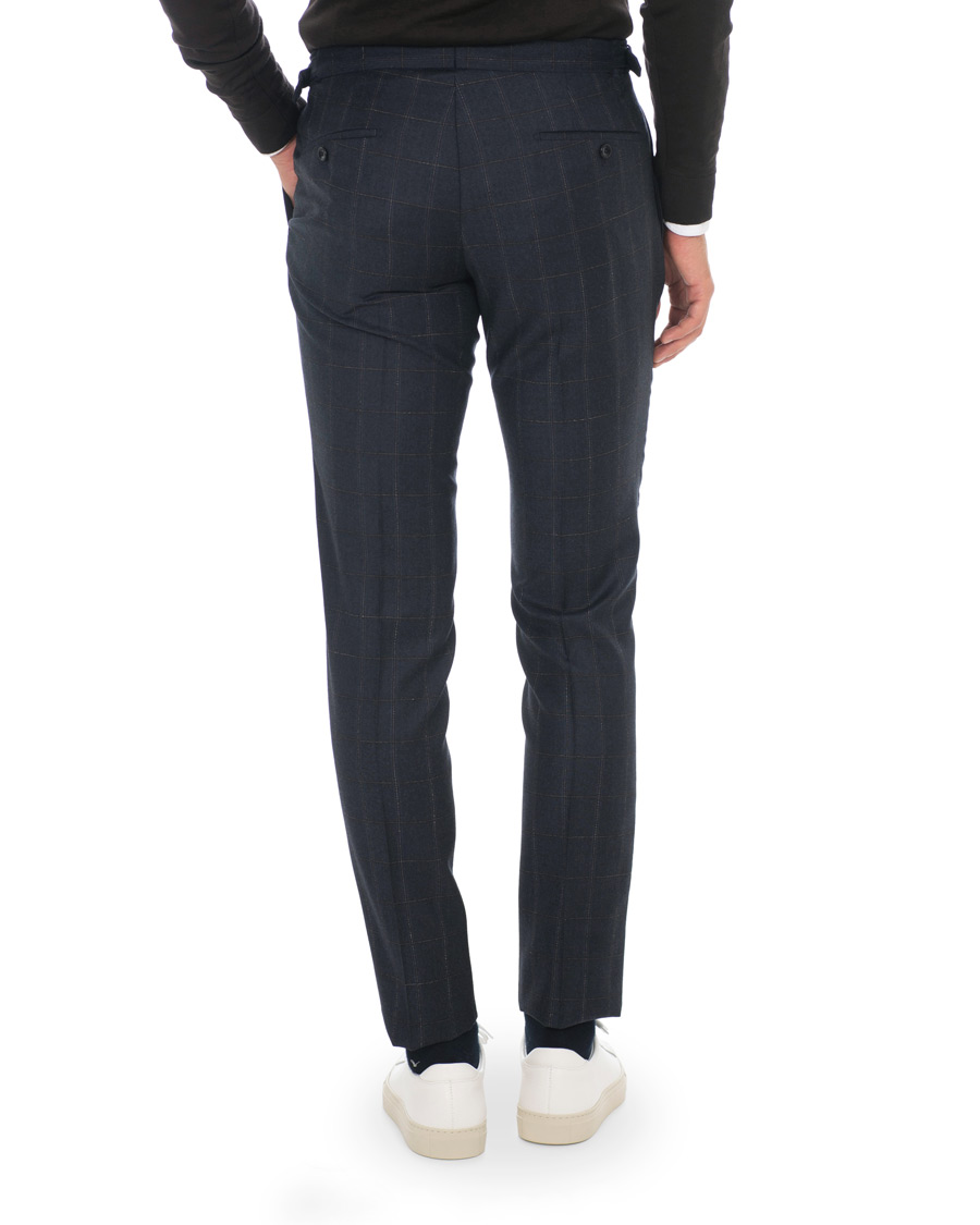 Homme | Pantalons | Incotex | Slim Fit Side-adjuster Windowpane Flannel Trousers Navy
