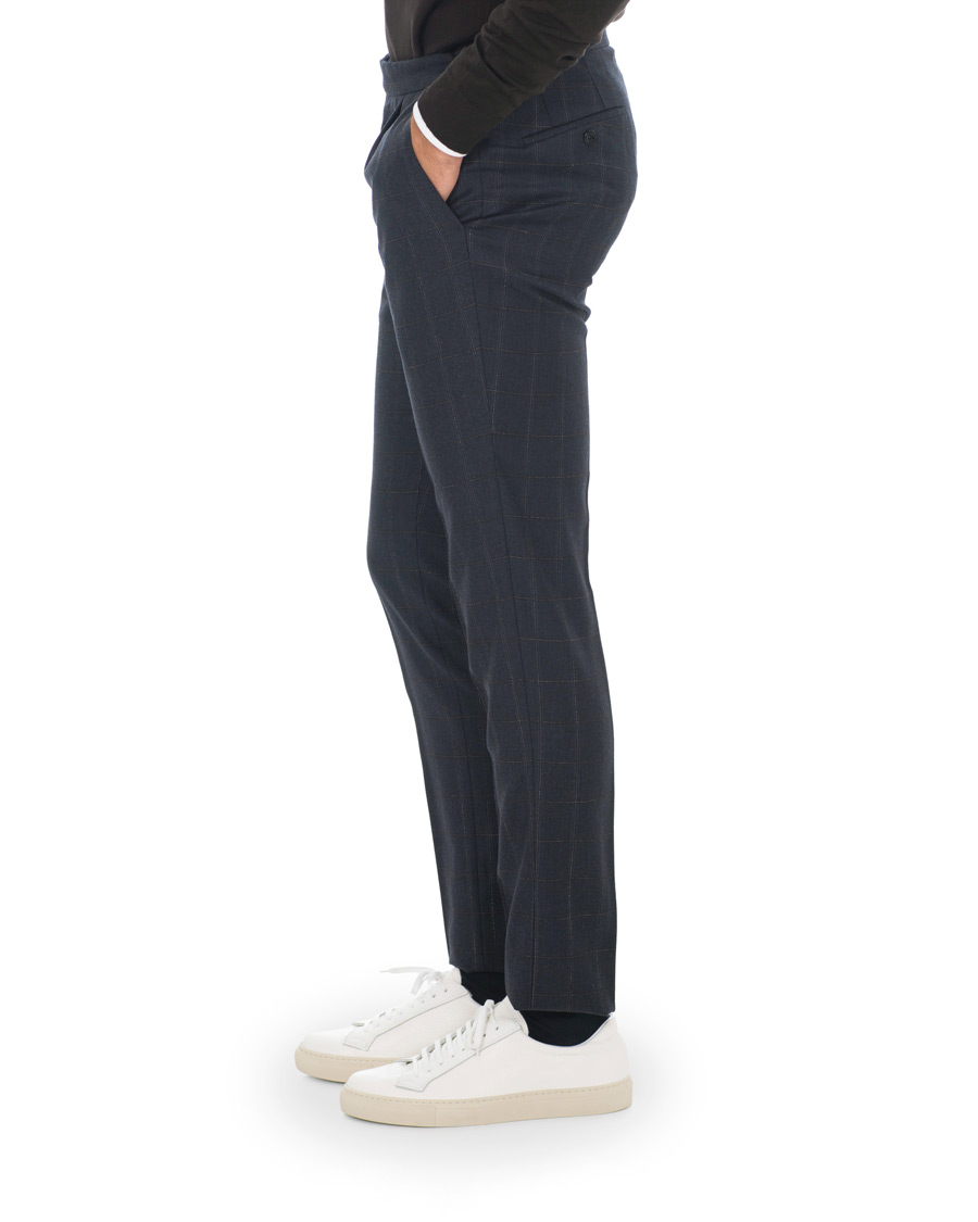 Homme | Pantalons | Incotex | Slim Fit Side-adjuster Windowpane Flannel Trousers Navy
