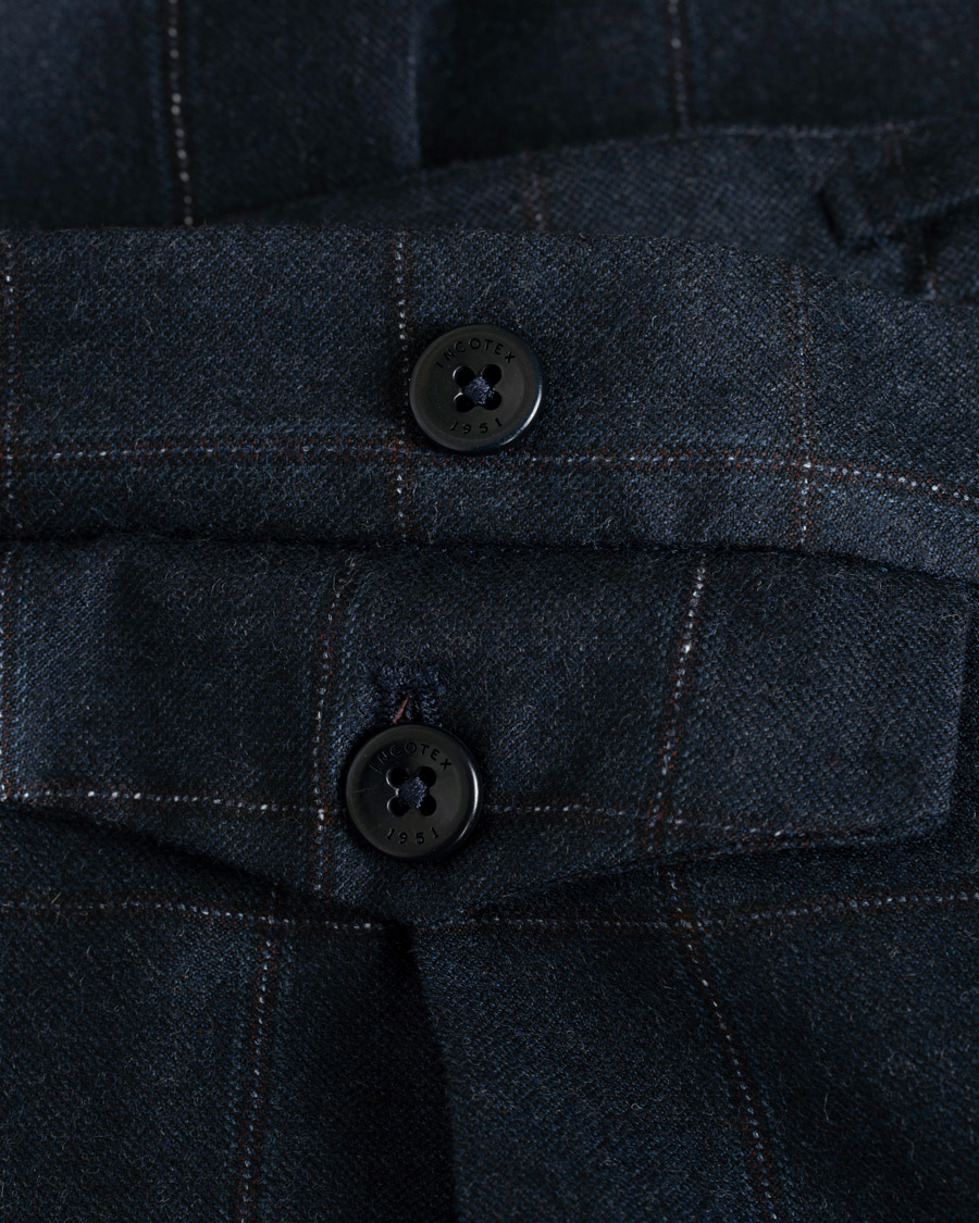 Homme | Pantalons | Incotex | Slim Fit Side-adjuster Windowpane Flannel Trousers Navy