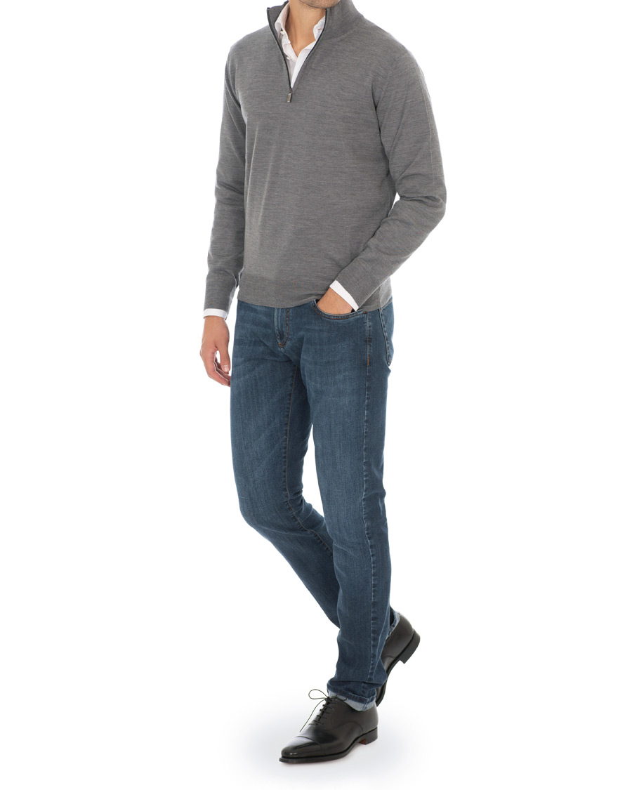 Homme | Pulls Et Tricots | Canali | Merino Wool Half Zip Sweater Grey Melange