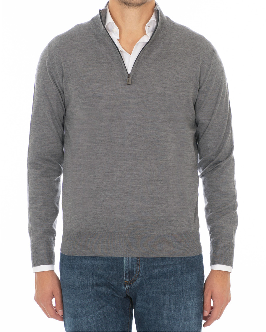 Homme | Pulls Et Tricots | Canali | Merino Wool Half Zip Sweater Grey Melange