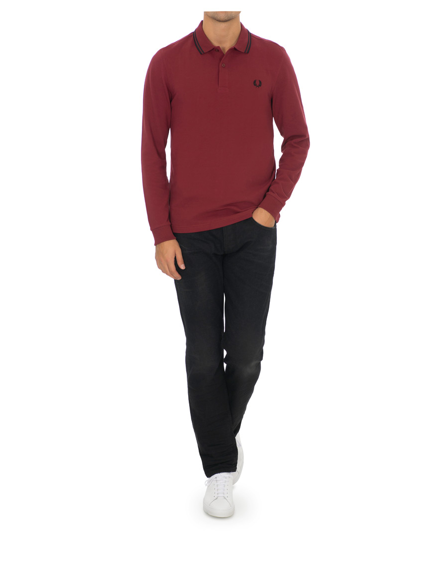Homme | Pulls Et Tricots | Fred Perry | Slim Fit Long Sleeve Polo Twin Tip Wine Red