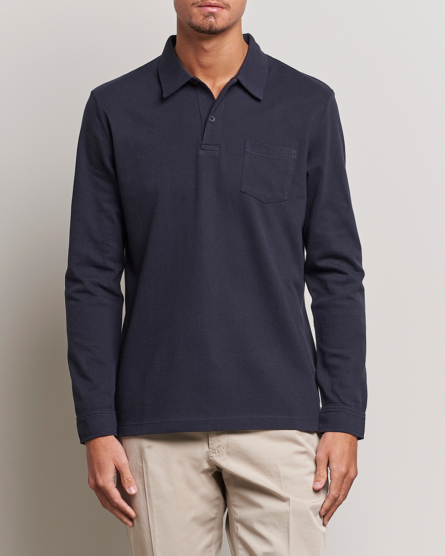 Homme | Sections | Sunspel | Riviera Long Sleve Polo Navy
