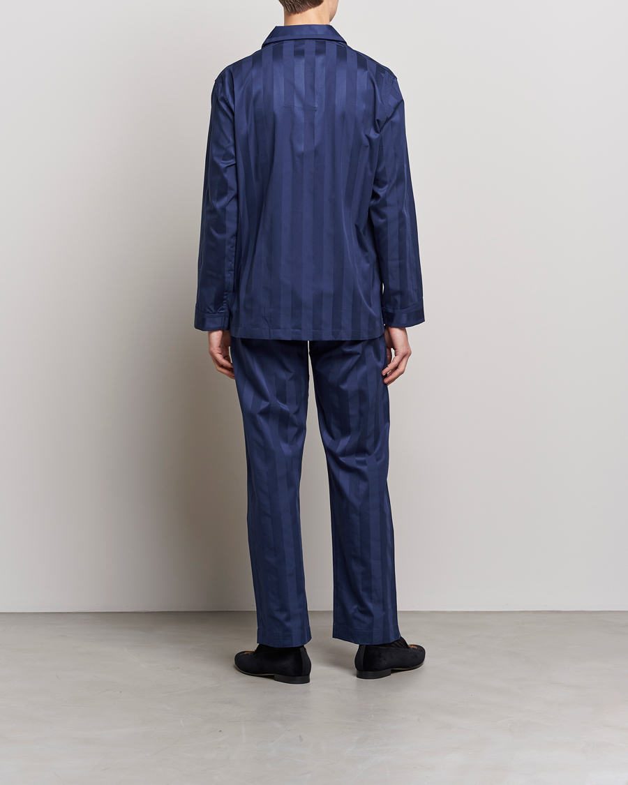 Homme | Peignoirs Et Pyjamas | Derek Rose | Striped Cotton Satin Pyjama Set Navy