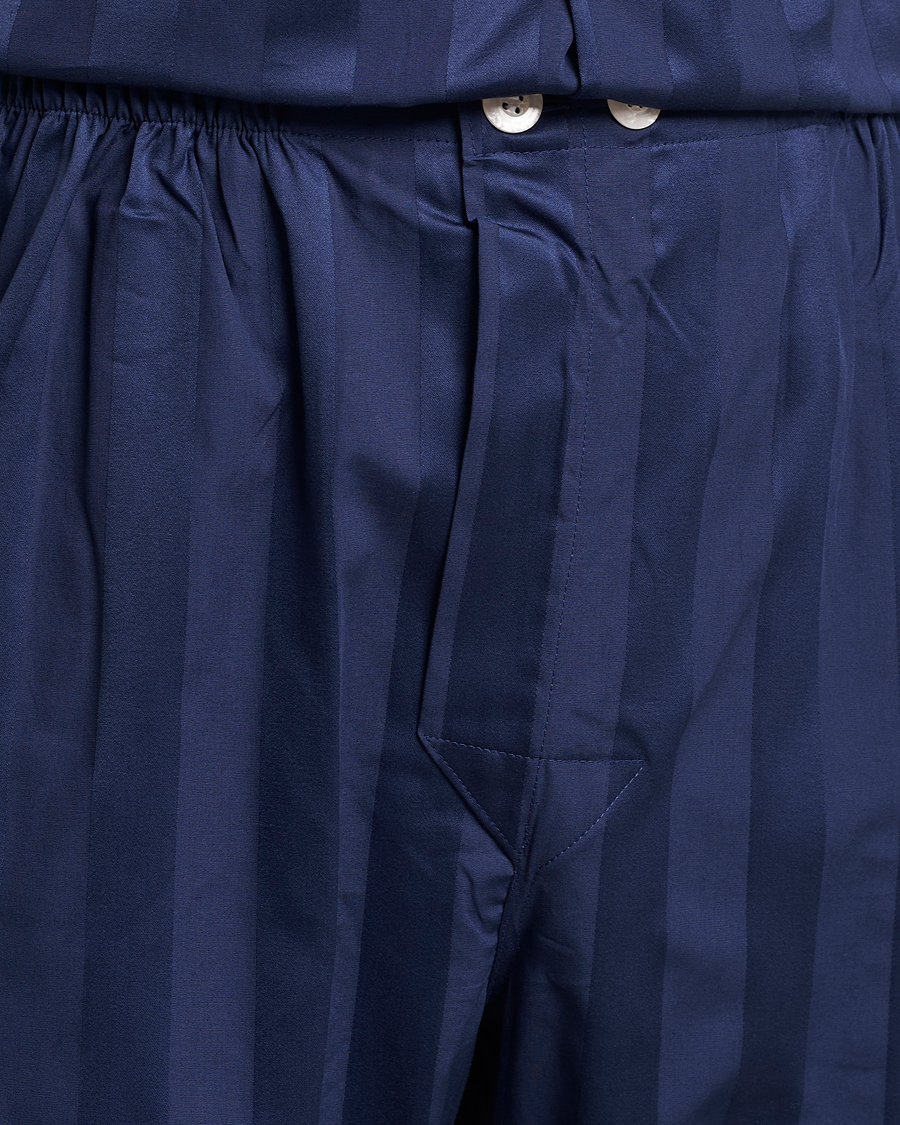 Homme | Peignoirs Et Pyjamas | Derek Rose | Striped Cotton Satin Pyjama Set Navy