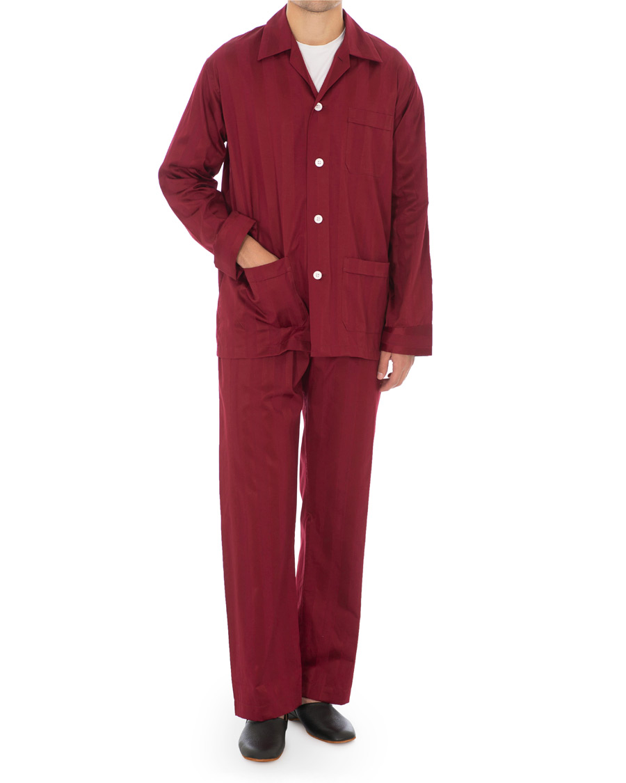 Homme | Peignoirs Et Pyjamas | Derek Rose | Cotton Satin Striped Pyjama Set Wine Red